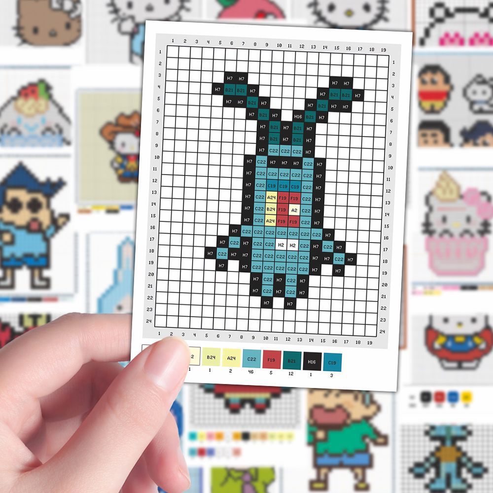 144 Pieces of Puzzle Bead Stickers Pixel Art Reference Creative Q-Version DIY Sticker Materials