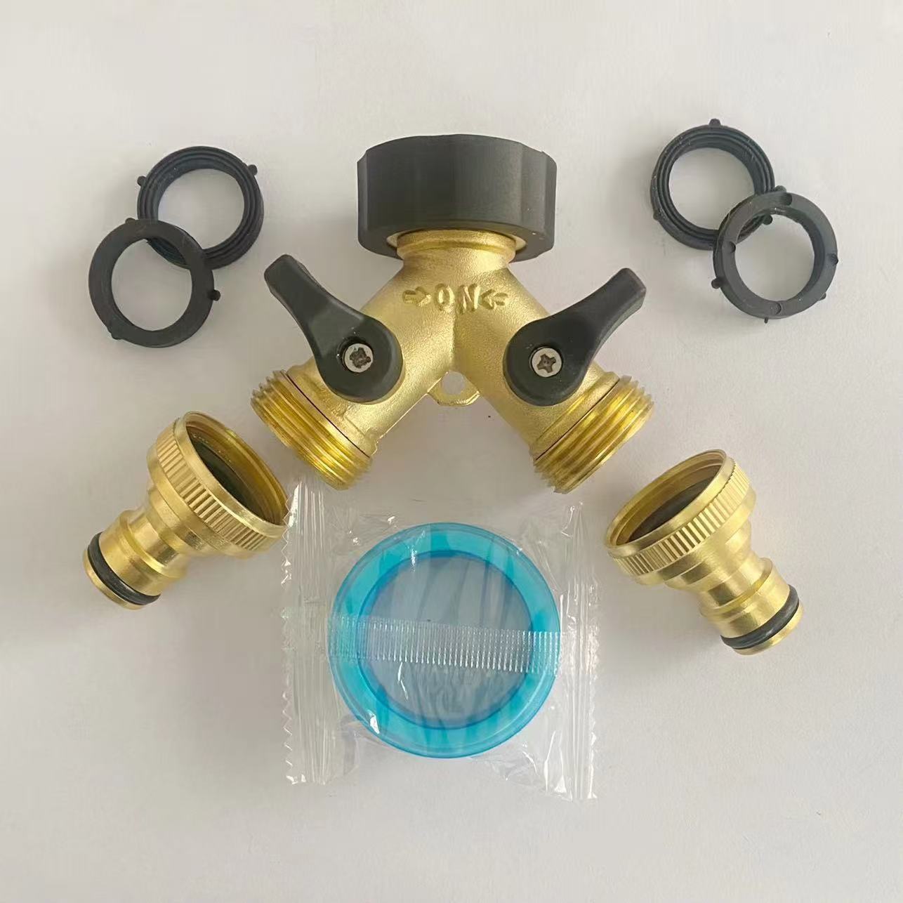 园林铜3/4花园软管分流器套装 6分水龙头一分二接头黄铜Y型分水器
