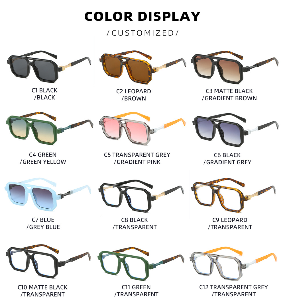 Retro Color Block Pc Square Full Frame Men's Sunglasses display picture 4