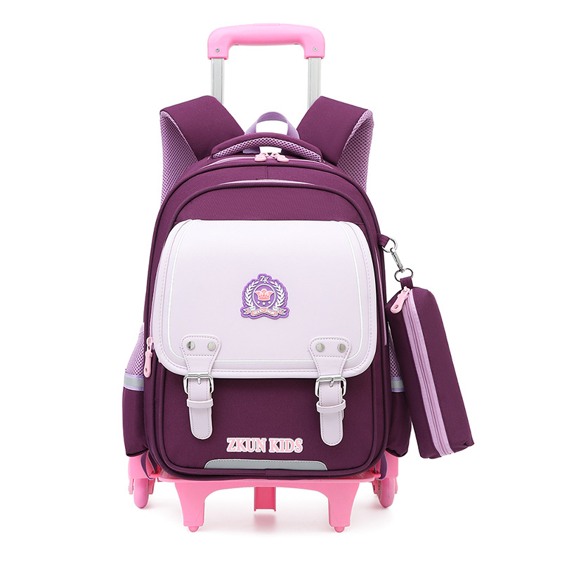 Los niños de la escuela primaria estudiante carro mochila Escuela Primaria gran capacidad multi-capa de reducción de la carga de protección de la columna vertebral de doble uso niños y niñas mochila al por mayor