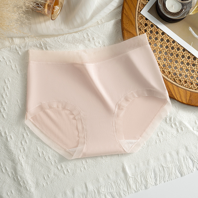 Bragas modales para mujer, cintura media, encaje sin costuras, seda de hielo delgada, entrepierna de algodón transpirable, entrepierna antibacteriana, calzoncillos para mujer