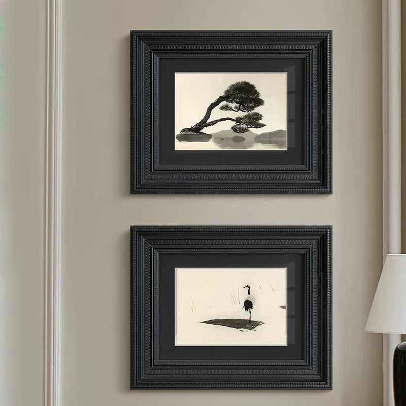 Yamamoto Changnan black and white photography French Chinese style living room decorative painting American niche retro bedroom dining room hanging painting