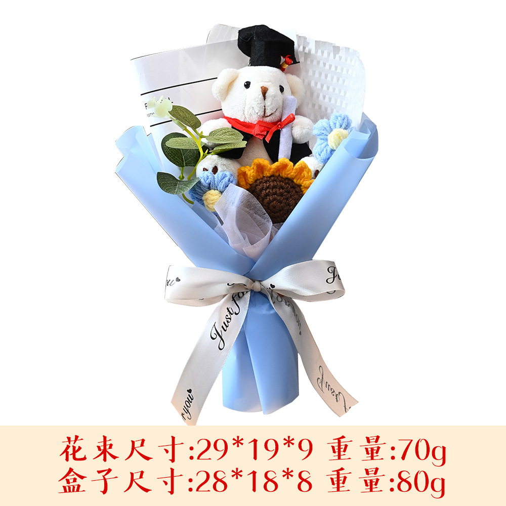 Regalo de graduación creativo Dr. Bear Doll Tejido girasol ramo de flores mini ramo de un solo golpe