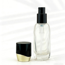 粉底液玻璃瓶30ml透明椭圆按压泵乳液精华厚底分装瓶香水空瓶批发