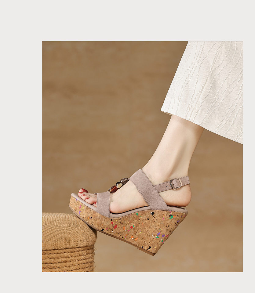 Sandal bohemian đế xuồng cao gót quai ngang hở mũi — màu hồng, màu mơ chi tiết 16