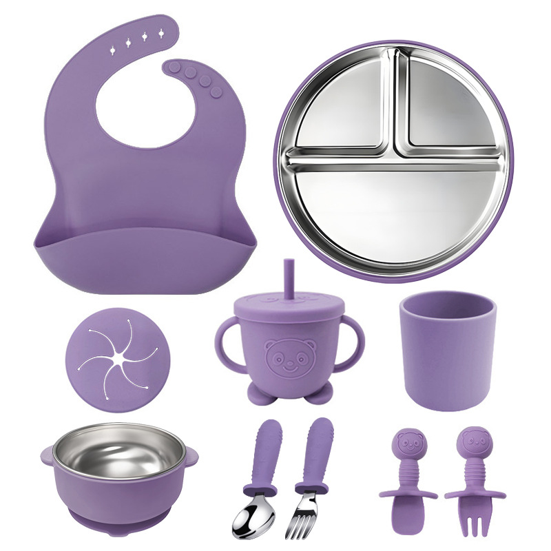 Juego de diez piezas de vajilla para niños de Amazon Juego de platos de comedor de acero inoxidable 304