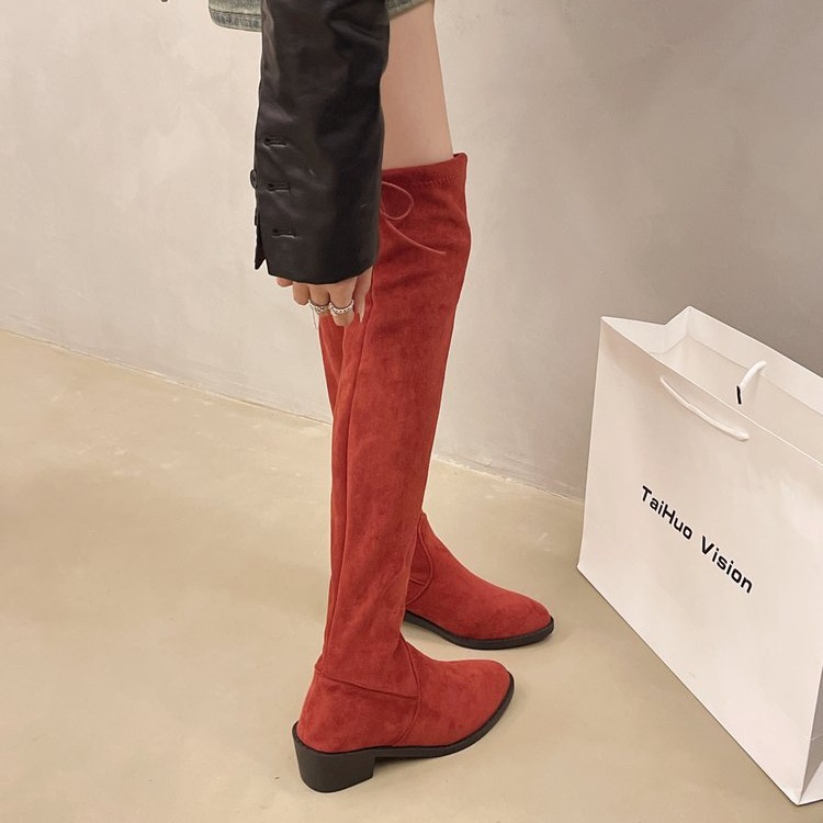2024 new plus size versatile velvet style knee high fashion pointed thick heel slim elastic long boots_voghion.com