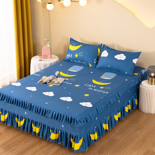 Bedspread and Bedcover Set of Three - Simmons Mattress Protector - Double Bedspread with Small Floral Edge - Korean Style Bedskirt - 1.8m x 2.0m