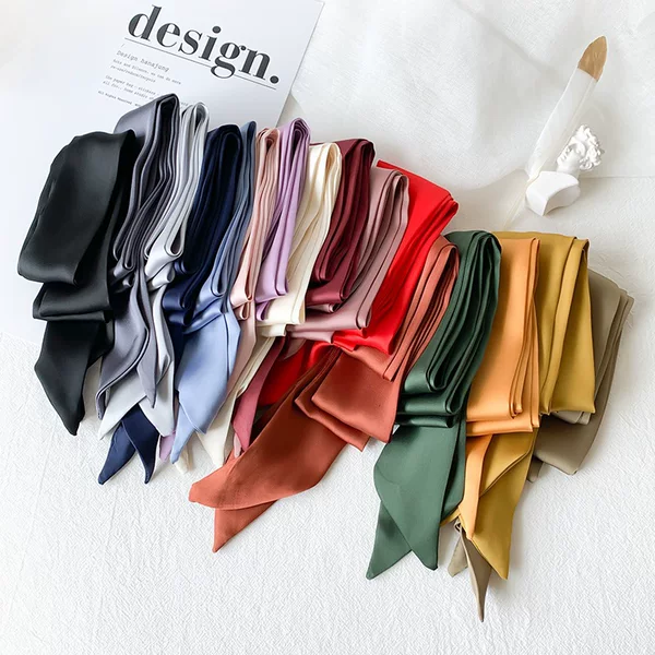 Super Long 2 m Solid Color Silk Scarf French Elegant Scarf dress Bow Accessories Thin Headband Tie Bag Ribbon
