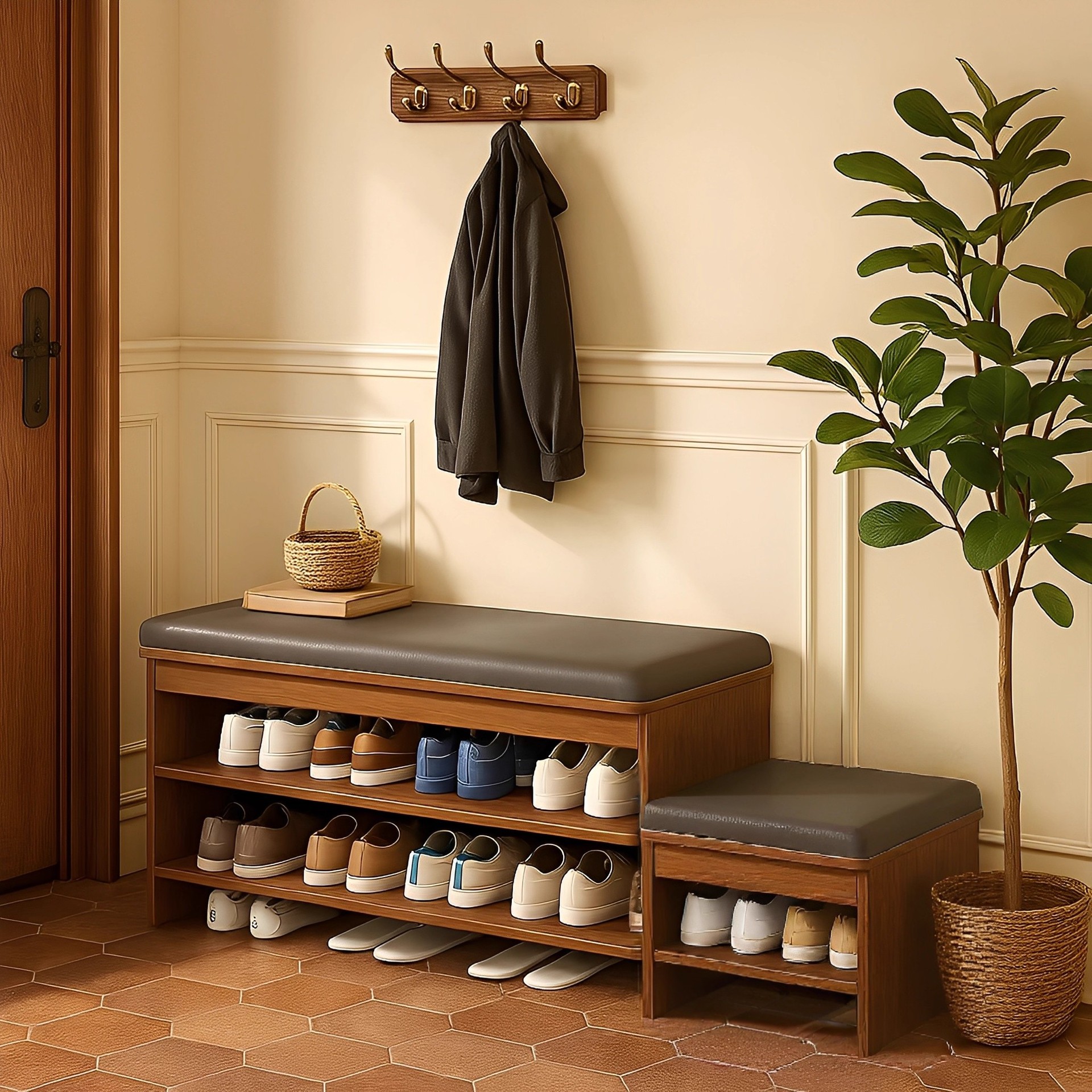 Taburete de cambio de zapatos en la puerta del hogar, taburete de cambio de zapatos, taburete de asiento de vestíbulo de paquete suave, taburete de asiento de vestíbulo, taburete de zapatos muy estrecho