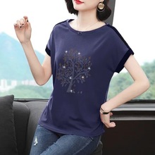 2024春夏中年短袖T恤女士宽松加大码妈妈装遮肉显瘦上衣休闲衣服