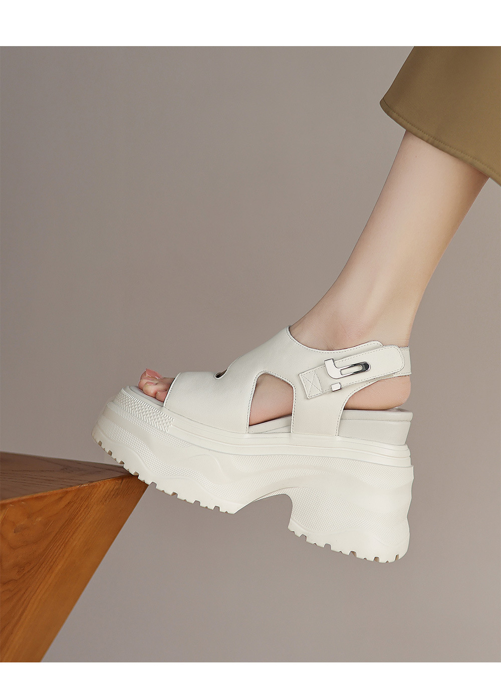 Sandal đế xuồng cao gót nữ phong cách La Mã, đế dày độn cao, gót siêu cao 9 cm — Màu đen, Màu trắng chi tiết 10