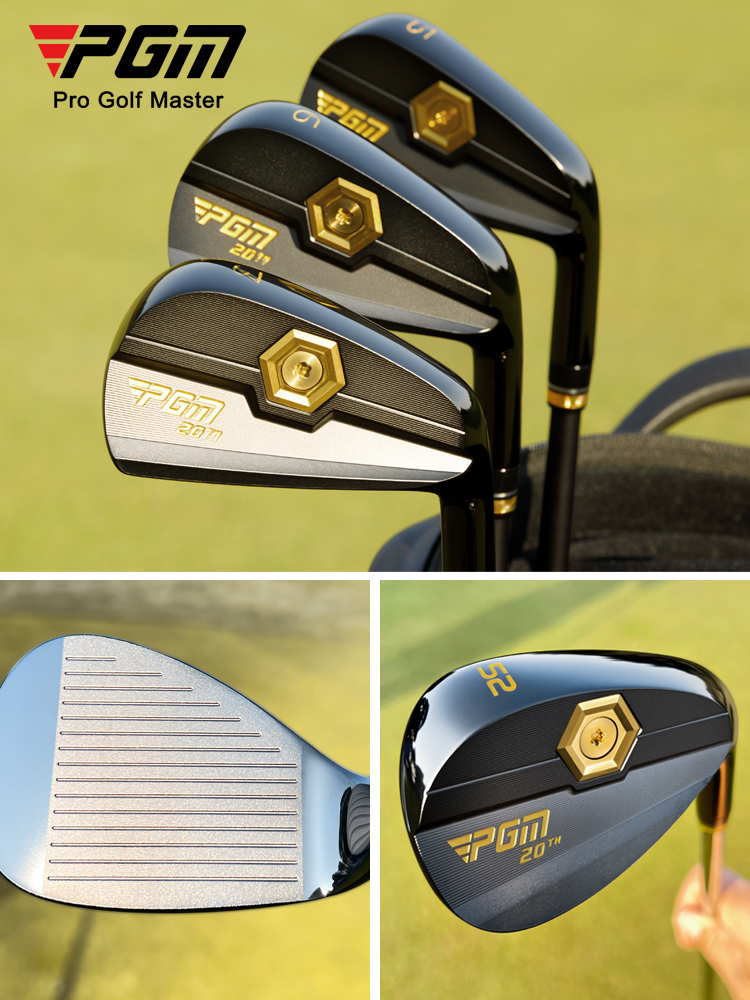 Bộ gậy sắt golf PGM 20TH 7 gậy (số 7, sand wedge, pitching wedge) trục carbon/thép mạ vàng đen — Bộ gậy sắt mạ vàng đen trục carbon cấp R (kèm bao đầu gậy) MTG088, Bộ gậy sắt mạ vàng đen trục carbon cấp SR (kèm bao đầu gậy) MTG088, Bộ gậy sắt mạ vàng đen trục carbon cấp S (kèm bao đầu gậy) MTG088, Bộ gậy sắt mạ vàng đen trục thép cấp R (kèm bao đầu gậy) MTG088