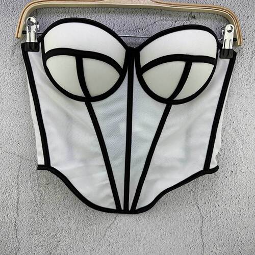 Hot-selling European and American-style mesh small vest with straps, vintage slim-fit breathable elegant fishbone-bone cup top for women.