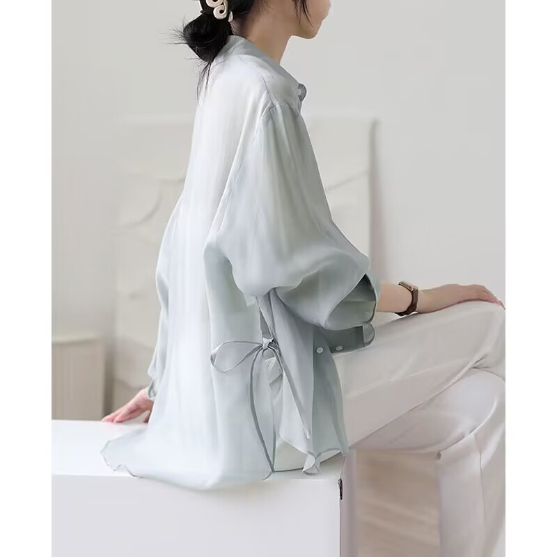 Q1E アイスシルクシフォンシャツ女性の夏の 2023 新しい薄いストラップカーディガン日焼け止め服ジャケット|undefined