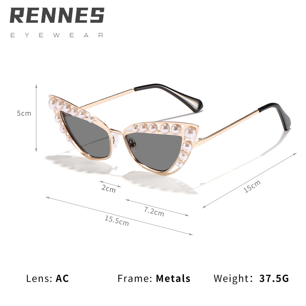 Nuevas gafas de sol de metal con ojos de gato de perlas hermosas transfronterizas