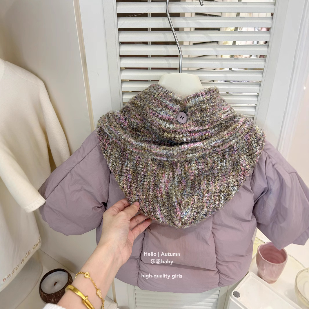 [Ropa infantil Leen] Niñas otoño y invierno nuevo abrigo de algodón púrpura + bufandas estilo extranjero chaqueta de algodón gruesa de moda