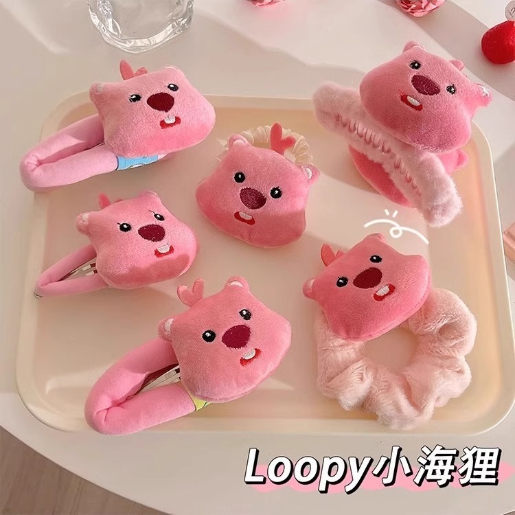 Loopyのビーバーはピンクのかわいいアニメ少女の髪の輪の前髪のクリップのBBの髪のクリップの後頭部のクリップを割ります。|undefined