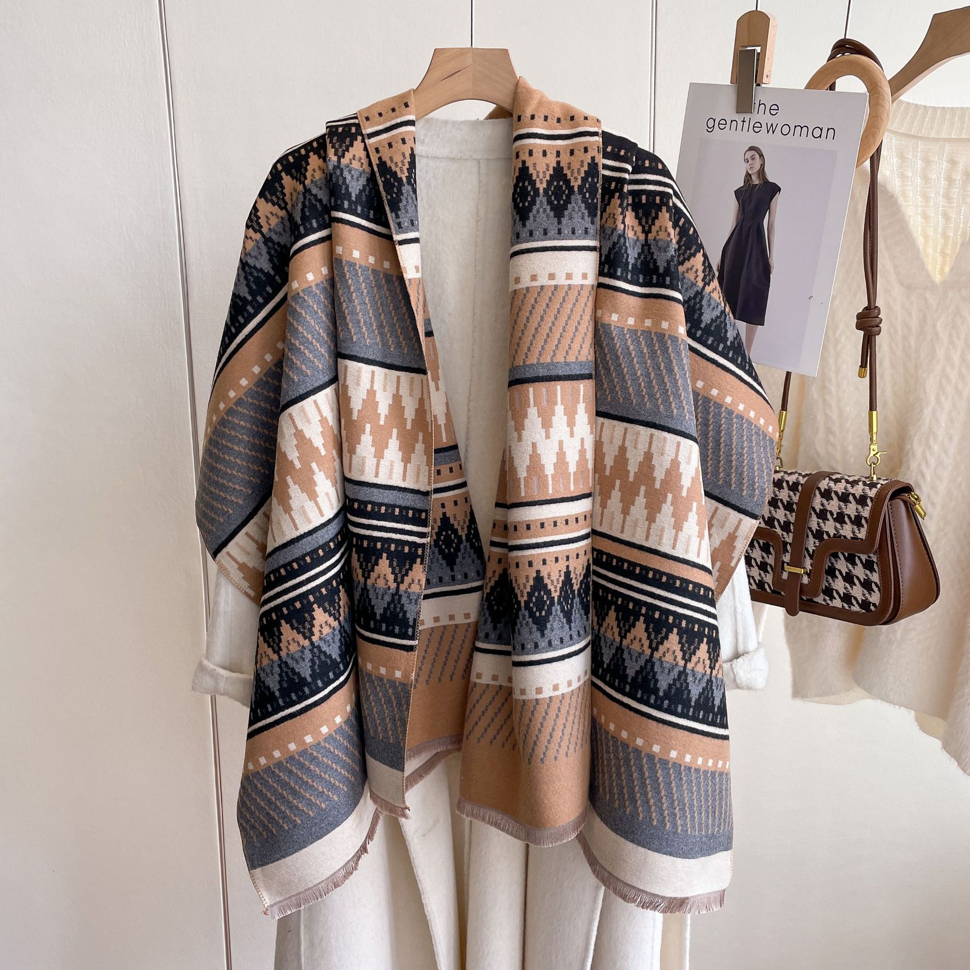 Otoño e Invierno nuevo retro bohemio rombo contraste color Plaid bufanda doble cara Cachemira-como moda cálido chal