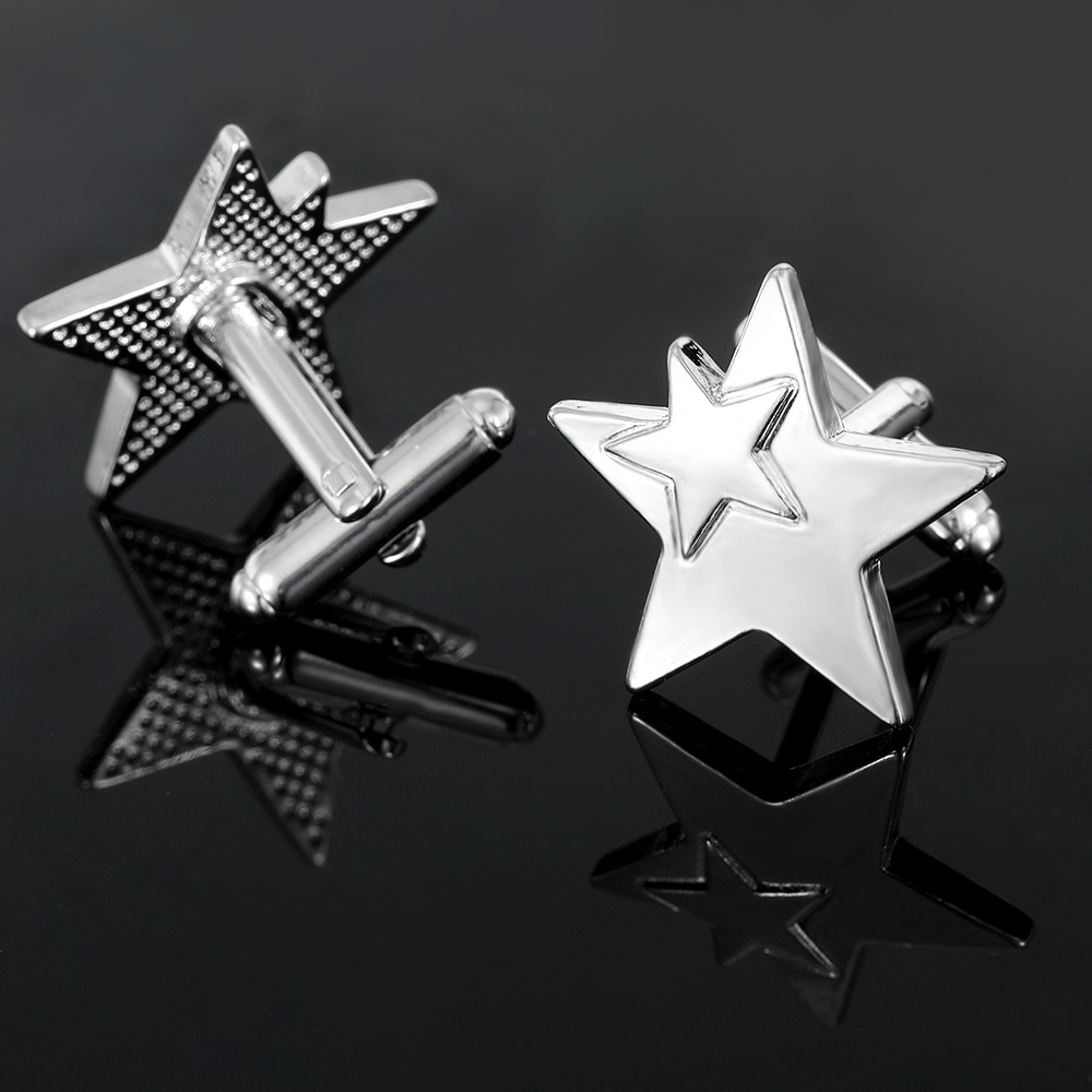 creative fashion new five pointed star cuff nails French style simple cufflinks shirt suit versatile accessories_voghion.com