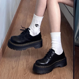 2024 Autumn and Winter New Japanese Style Style with Jk Skirt Preppy Style Platform Loafers Thick-Soled Retro Black Small Leather Shoes for Women
