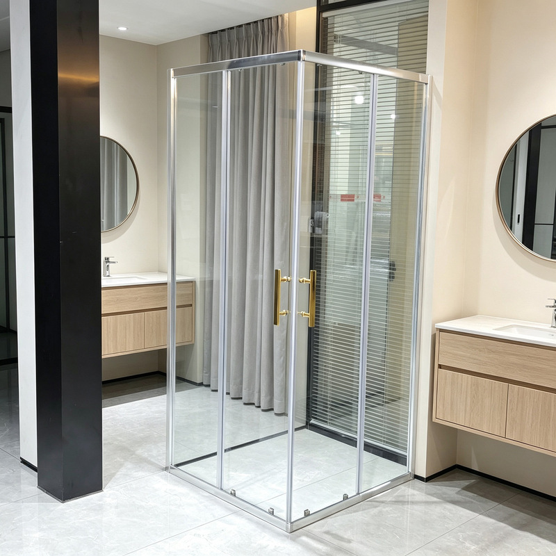 Aluminum Alloy L-Shaped Double Sliding Door Shower Room, Bathroom Corner Shower Enclosure, Household Shower Screen Wholesale