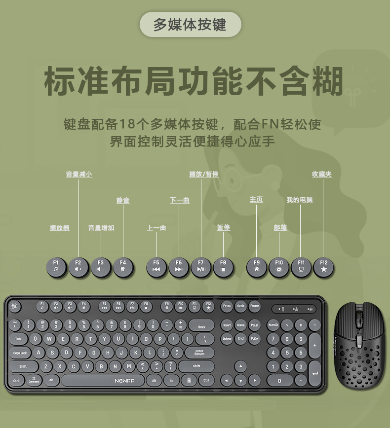 EF128 无线2.4G连接键盘鼠标套装拼色键帽商务办公台式笔记本适用详情15