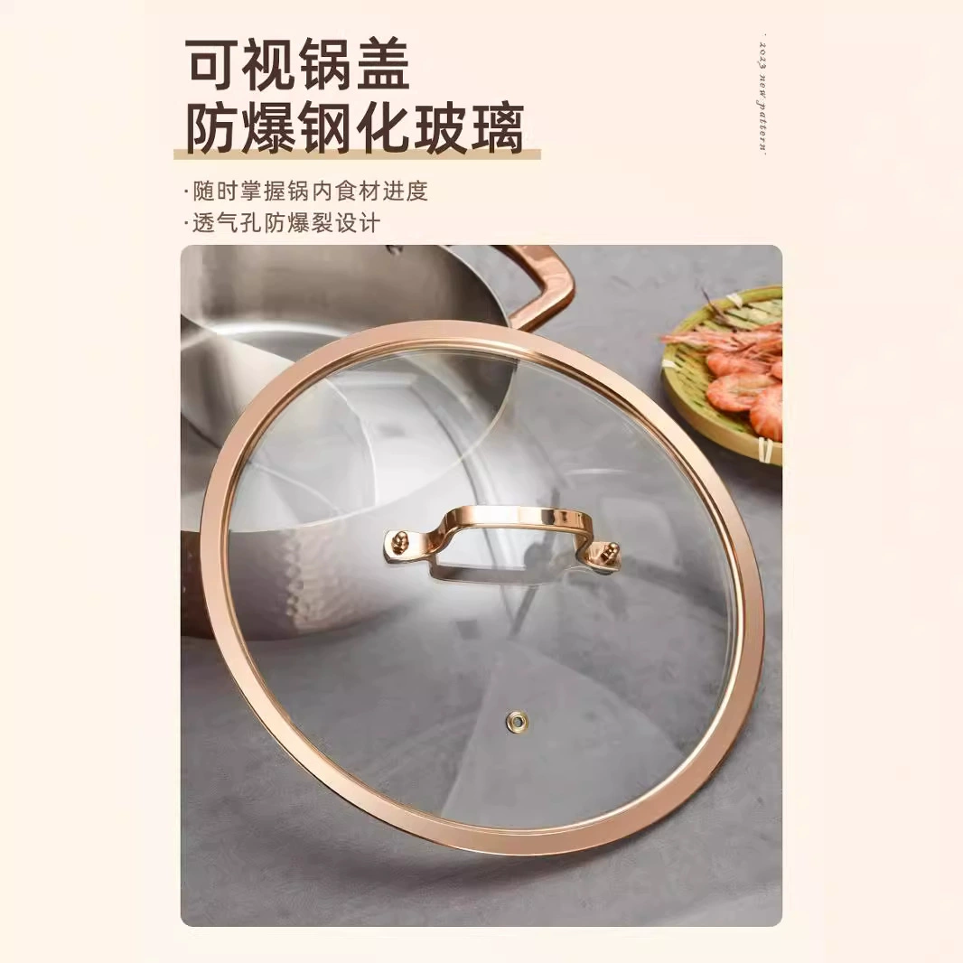 304 火 Shabao hot pot household induction cooker special three -layer steel handmade hammer printing pot soup shabu -shabu -shabu commercial hot pot pot
