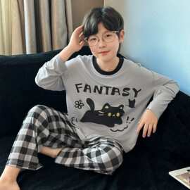 春秋男童薄款卡通睡衣套装儿童长袖长裤莫代尔家居服夏季空调服潮