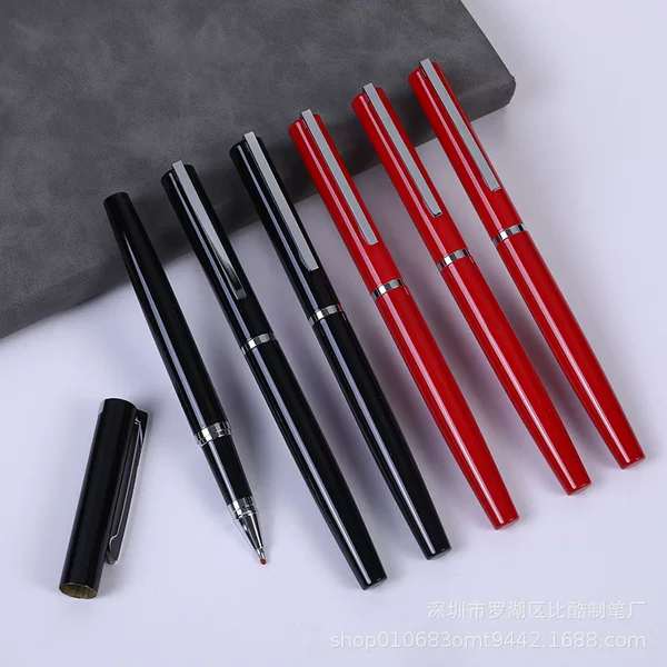 Simple black business office sign pen lettering company logo gift pen cap metal gel pen ball pen