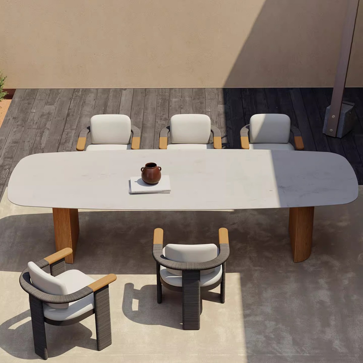 Muebles al aire libre ocio patio jardín sofá de caña hotel balcón al aire libre mesas y sillas de madera maciza terraza combinación de villa