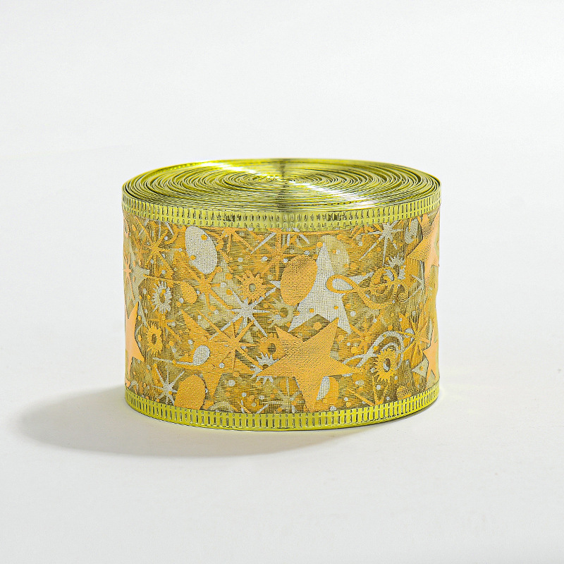 Venta caliente transfronteriza Navidad 2/5 M de doble capa dorado cinta de malla impresa gancho estrella de cinco puntas cinta de alambre de nylon