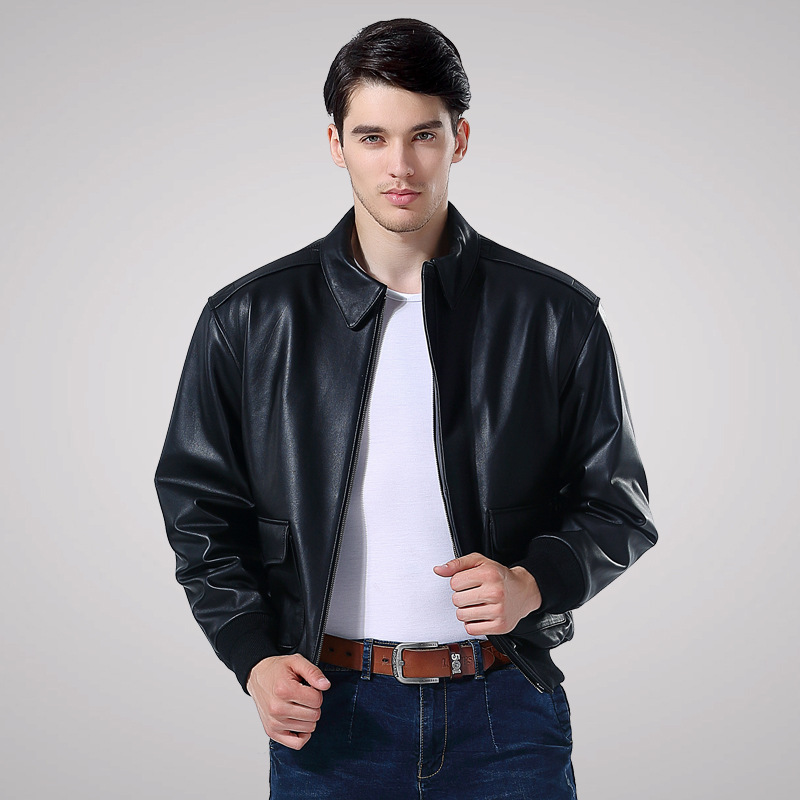 Genuine Leather Jacket Autumn and Winter Vintage A2 Flight Jacket Sheepskin Jacket with Turn-Down Collar Mid-Length American Style