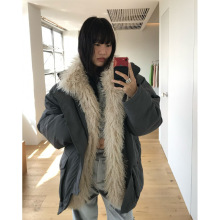 返 2025冬季新款韩国设计师overd*eflair可拆卸毛领羽绒派克服