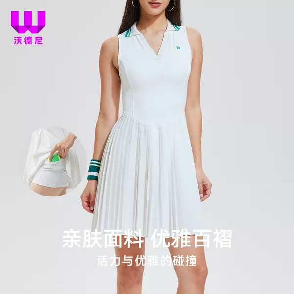 Tennis Dress Women's Summer Small V Neck Women's Clothes Waist Slimming Pleated Badminton Quick-Drying Sportswear