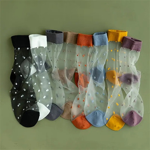 Socks for Women Summer Thin Mid-Calf Socks Glass Stockings Women's Long Crystal Socks Breathable Women's Socks Ready for Sale