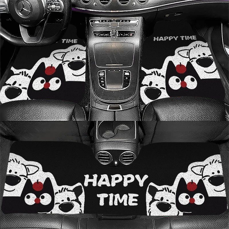Hot-Selling Cartoon Strawberry Bear Silk Loop Car Floor Mats, Dirt-Resistant, Wear-Resistant, Easy to Care For, Three-Piece Car Mat Set