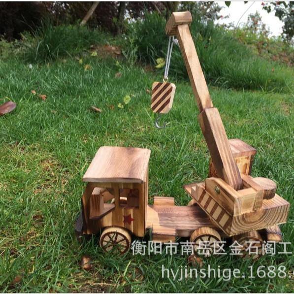 批发大号木制仿真吊车起重机 家具办公室摆件木制工艺品