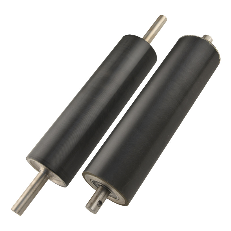 Spot al por mayor rodillo recubierto de caucho acero inoxidable resistente al desgaste línea de montaje sin energía cinta transportadora galvanizada rodillo de goma