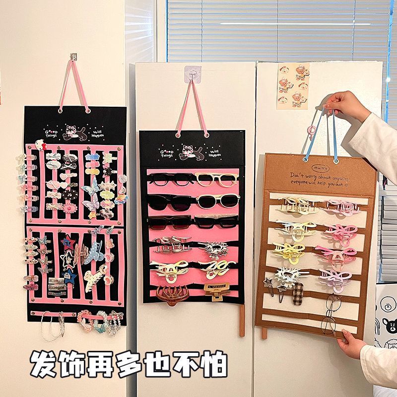 新款毛毡儿童发饰收纳袋毛毡大容量挂墙式女生宿舍梳子皮筋整理袋|undefined