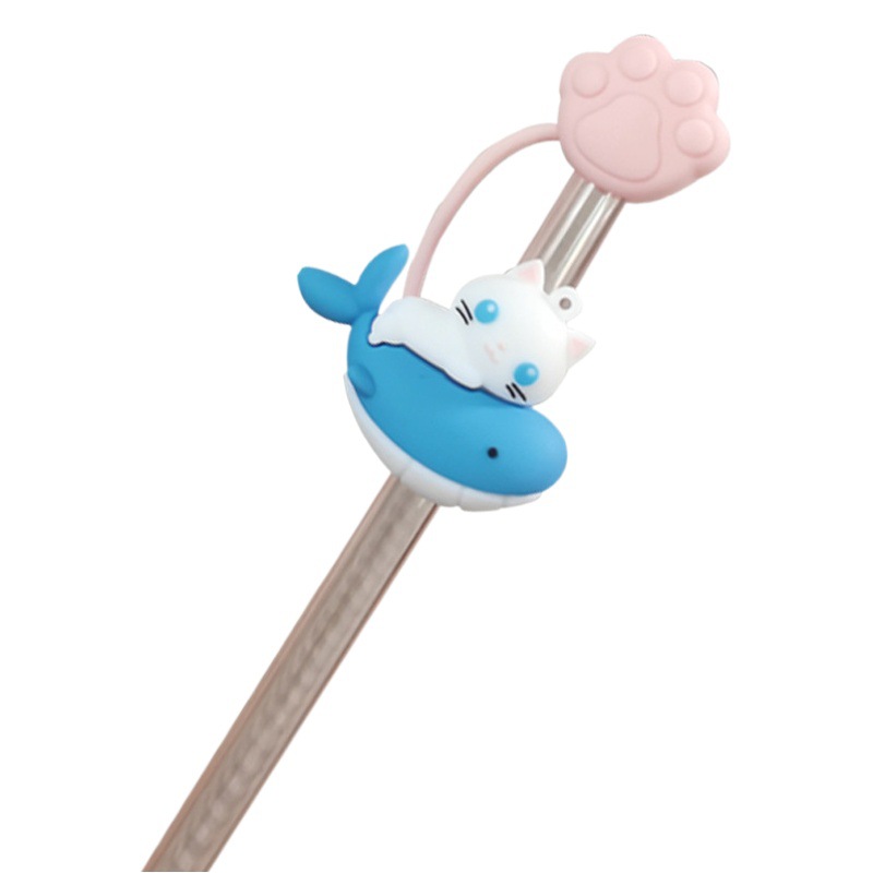 Fábrica al por mayor creativa de dibujos animados de silicona paja tapón paja manga a prueba de polvo silicona paja tapa accesorios