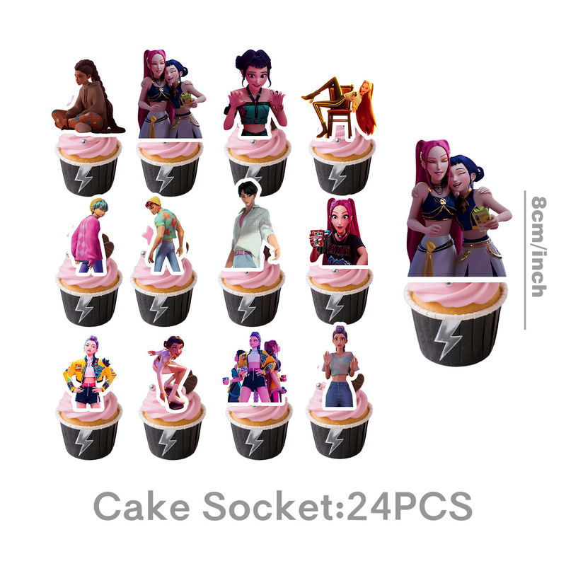 动画K-POP猎魔女团主题生日派对布置拉旗纸盘纸杯纸巾气球用品|undefined