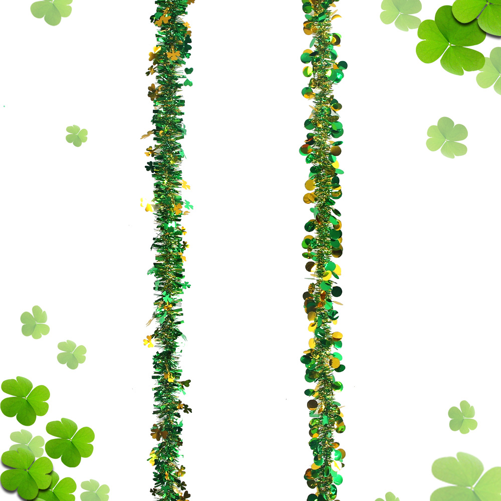 Nuevo día irlandés de dibujo de flores de trébol redondo oro verde strip decoración de fiesta de San Patricio colgante de lana