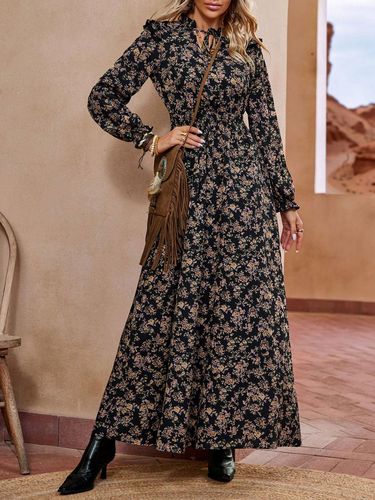 Live-shooted in stock, foreign trade cross-border independent station 1688, export order 2025 hot-selling Western and European floral long-sleeved long dress