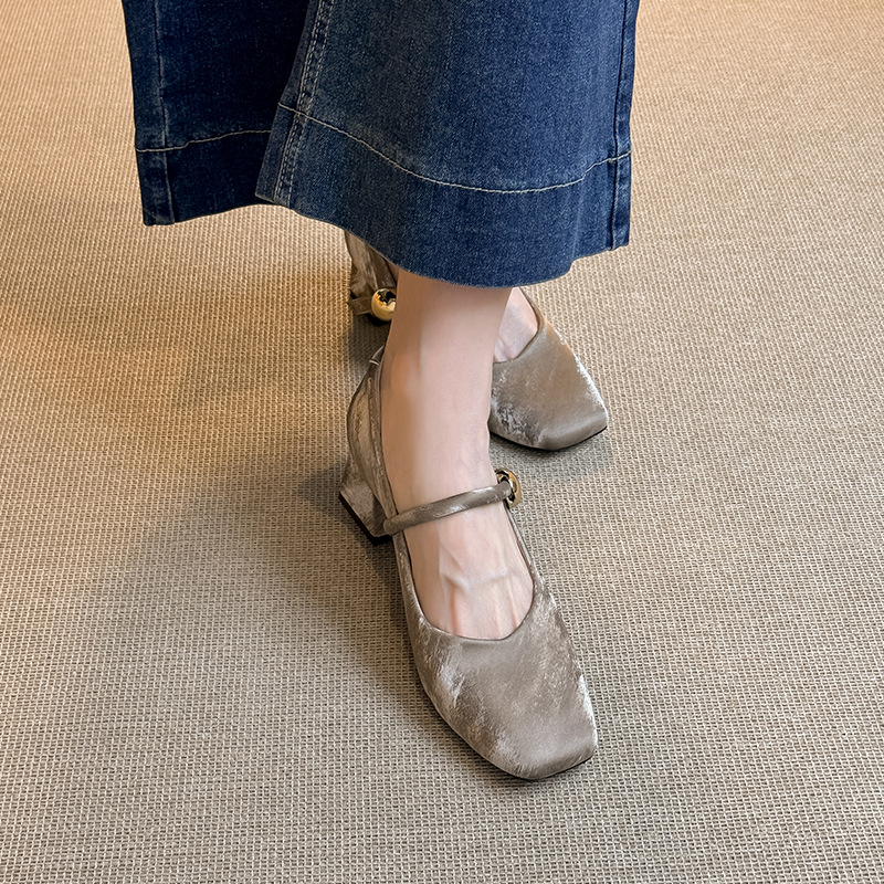 Super Small Soft Leather~ French Style Single For Women, Square Toe, Stunning Low Heel Ballet Shoes, Vintage One-Strap_vogvips.com