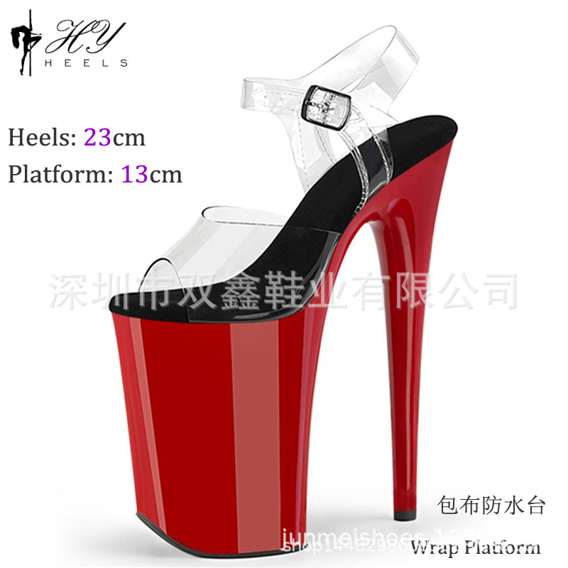 23cm moda europea y americana sexy odio tiangao pole danza zapatos nuevo modelo característico entrenamiento pasarela Sandalias de tacón alto para las mujeres