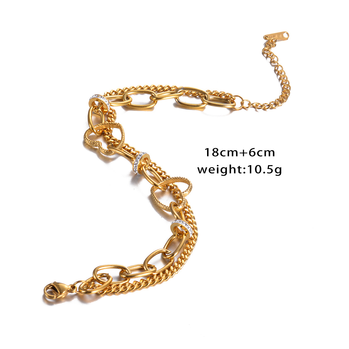 14g Weight PVD Coated Gold Plating Process Hip-hop Simple Style Heart Shape Stainless Steel Plating Bracelets