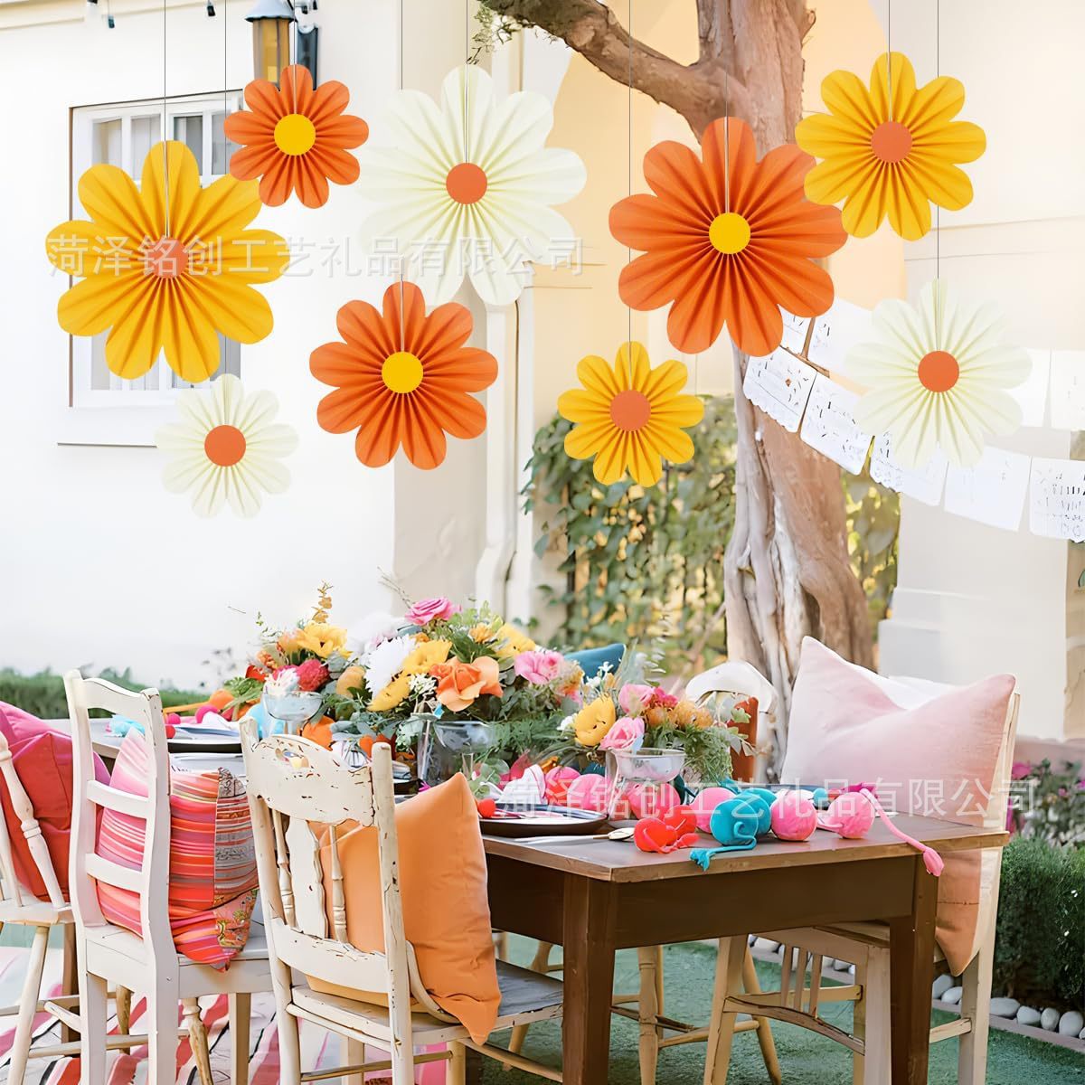 Fan de papel en el lugar decoración de flores de bodas decoración de fondo de fiesta de cumpleaños colgante de flores de ventilador de papel sensación de atmósfera props