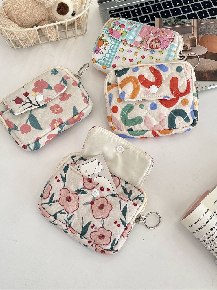 412221かわいいアニメの花キルティング多機能収納バッグ整理バッグ証明書バッグ小銭入れカードバッグ