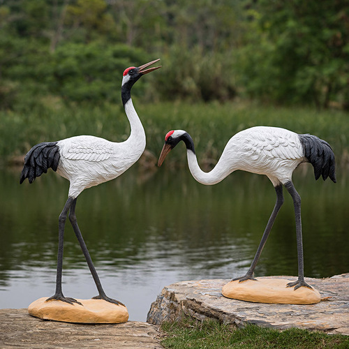 Outdoor Crane Ornament Garden Landscape Red-crowned Crane Model Water Pool Arrangement Landscape Simulation Crane Sculpture Courtyard Decoration